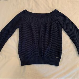 Navy blue off the shoulder v neck sweater